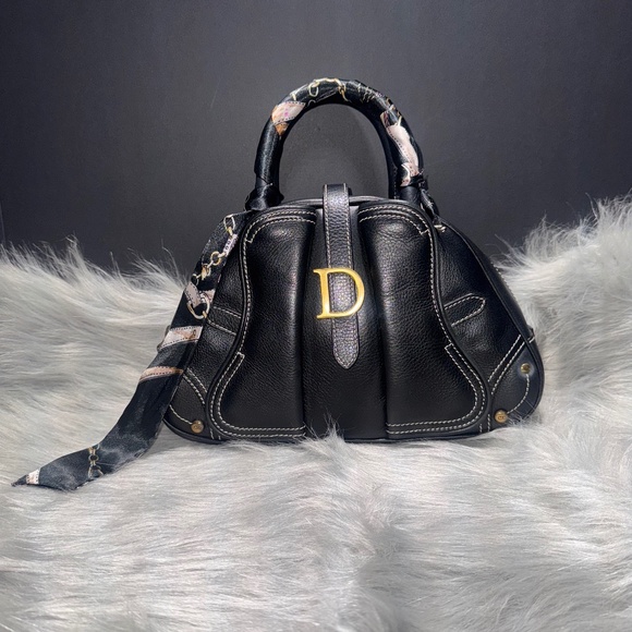 Christian Dior John Galliano Black Leather Double Saddle Bag~EUC